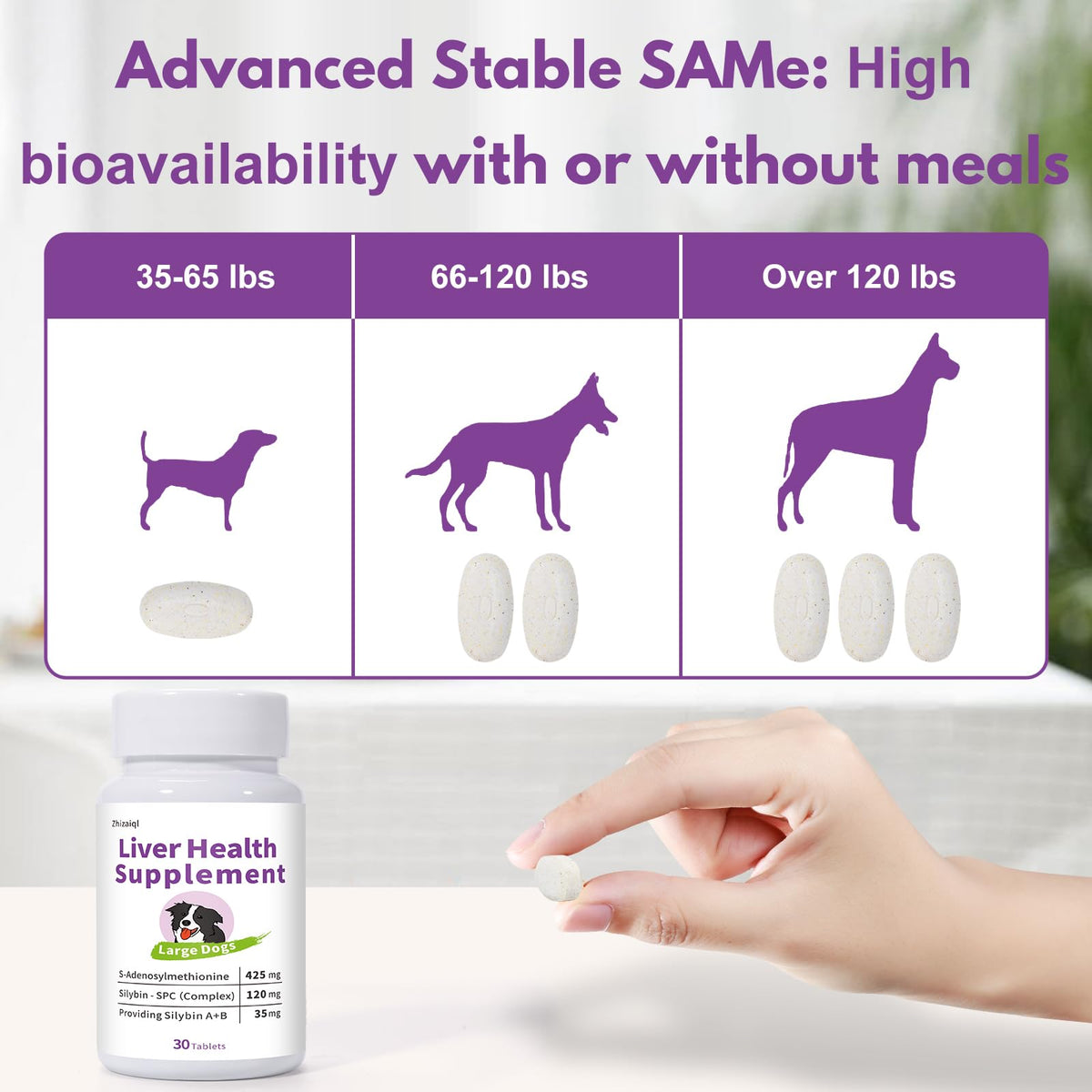 Large Dog Liver Support with 425 mg S-Adenosylmethionine & Silybin A+B, 30 Tablets R88498