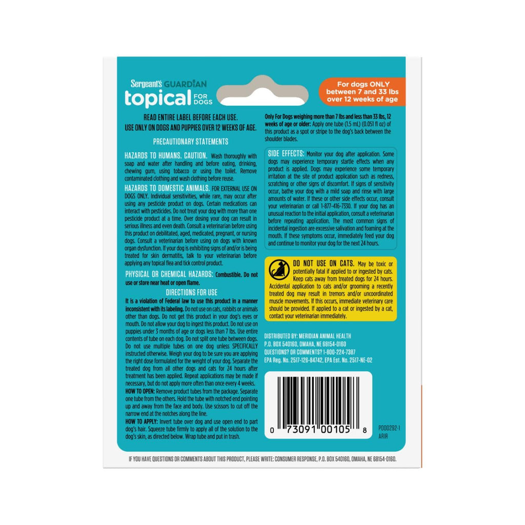 Flea & Tick Topical Dogs 7-33 lbs 3-Month U63383