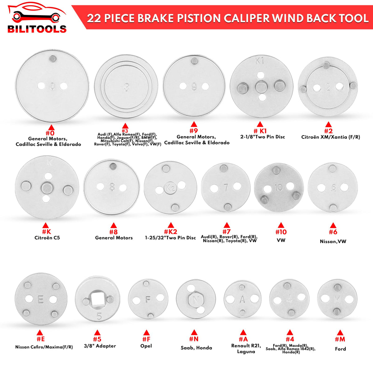 22-Piece Heavy Duty Brake Caliper Compression Tool with 18 Adapters R150461