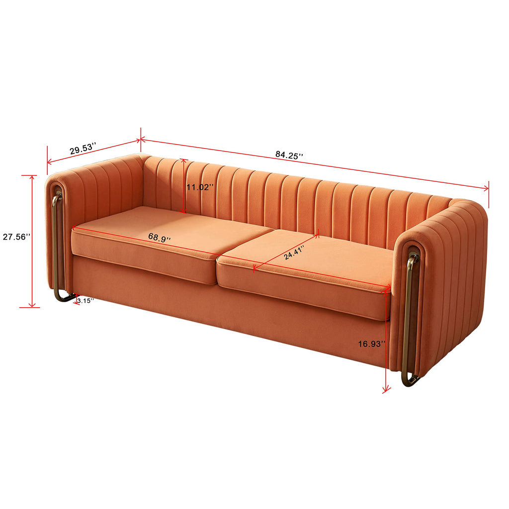 Orange Velvet 3-Seater Sofa with Rolled Arms B559