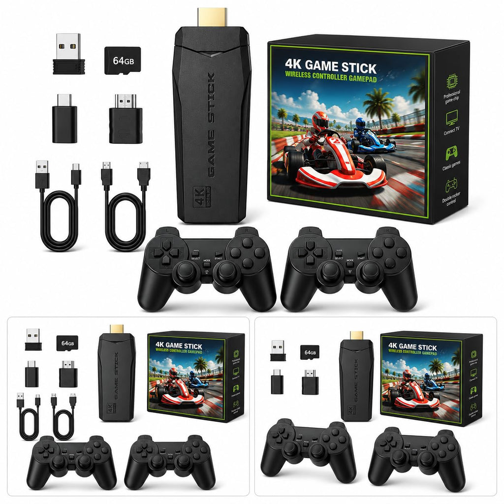 Wireless Retro Game Console Stick with 2.4G Controllers, 4K HDMI, 32G J1648