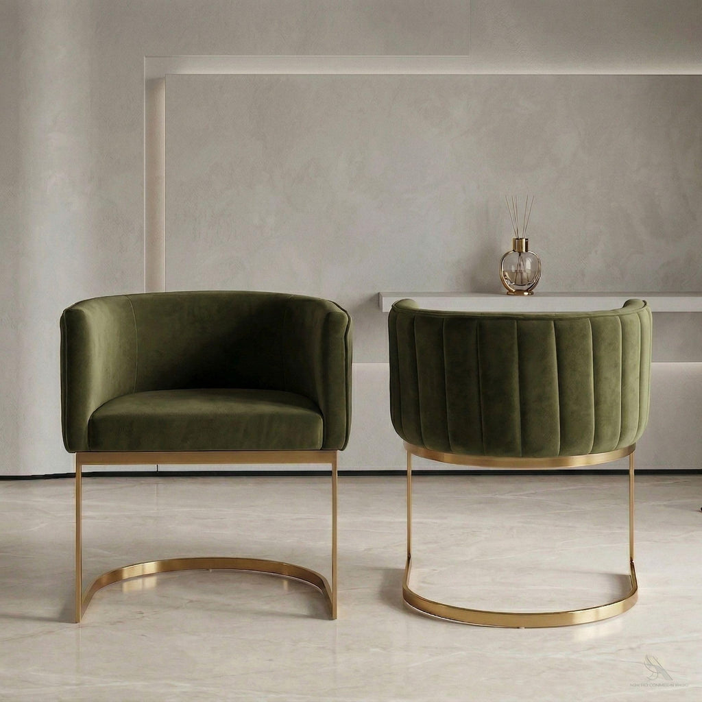 Olive Green and Gold Velvet Dining Chairs Set of 2 Z658