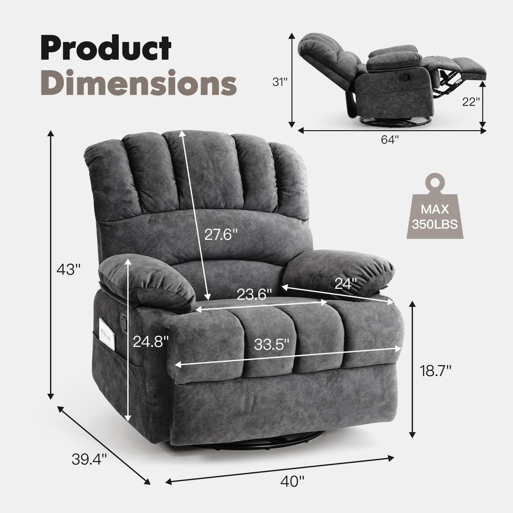 Oversized Manual Swivel Rocker Recliner Chair Q253