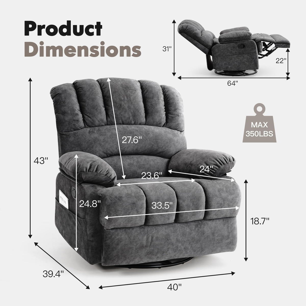 Oversized Manual Swivel Rocker Recliner Chair Q253