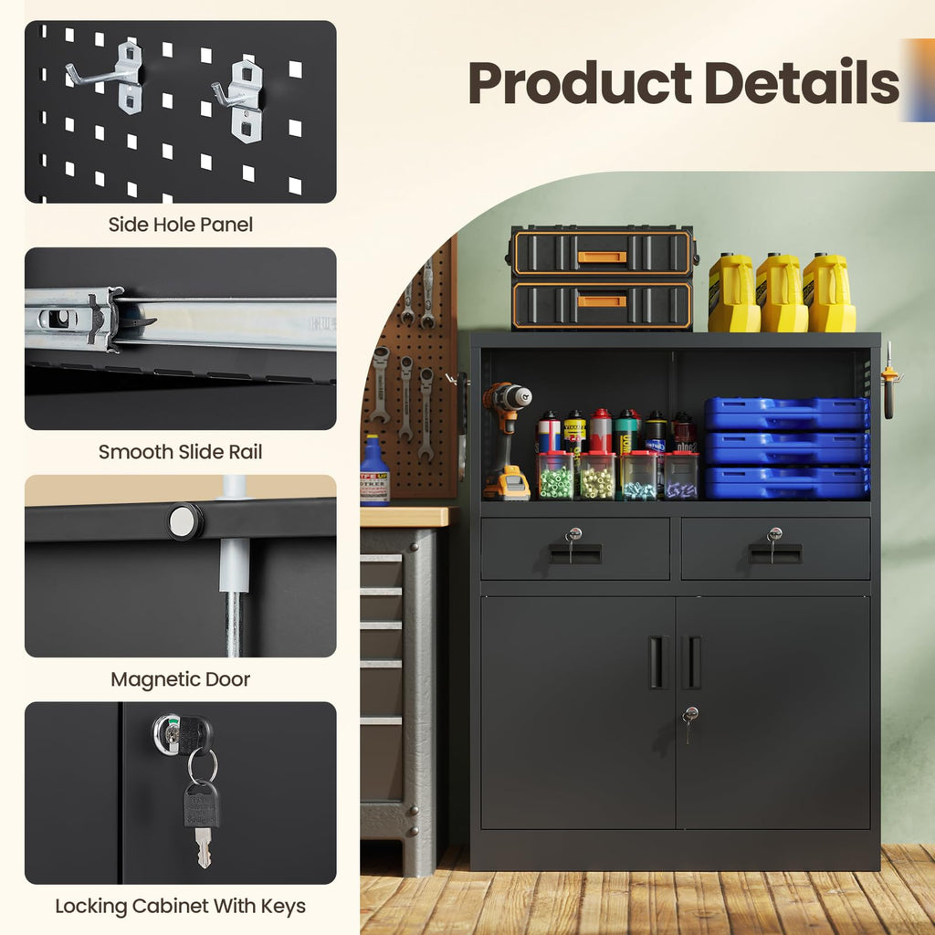 Metal Storage Cabinet with 2 Drawers and Locking Doors O22694