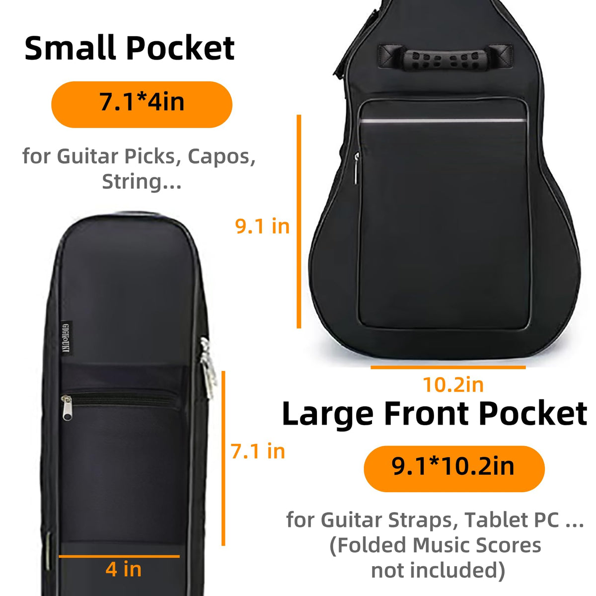 3/4 Size 36 Inch Acoustic Guitar Case Soft Padded Waterproof Gig Bag W997