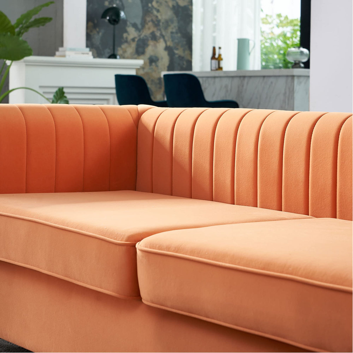 Orange Velvet 3-Seater Sofa with Rolled Arms B559