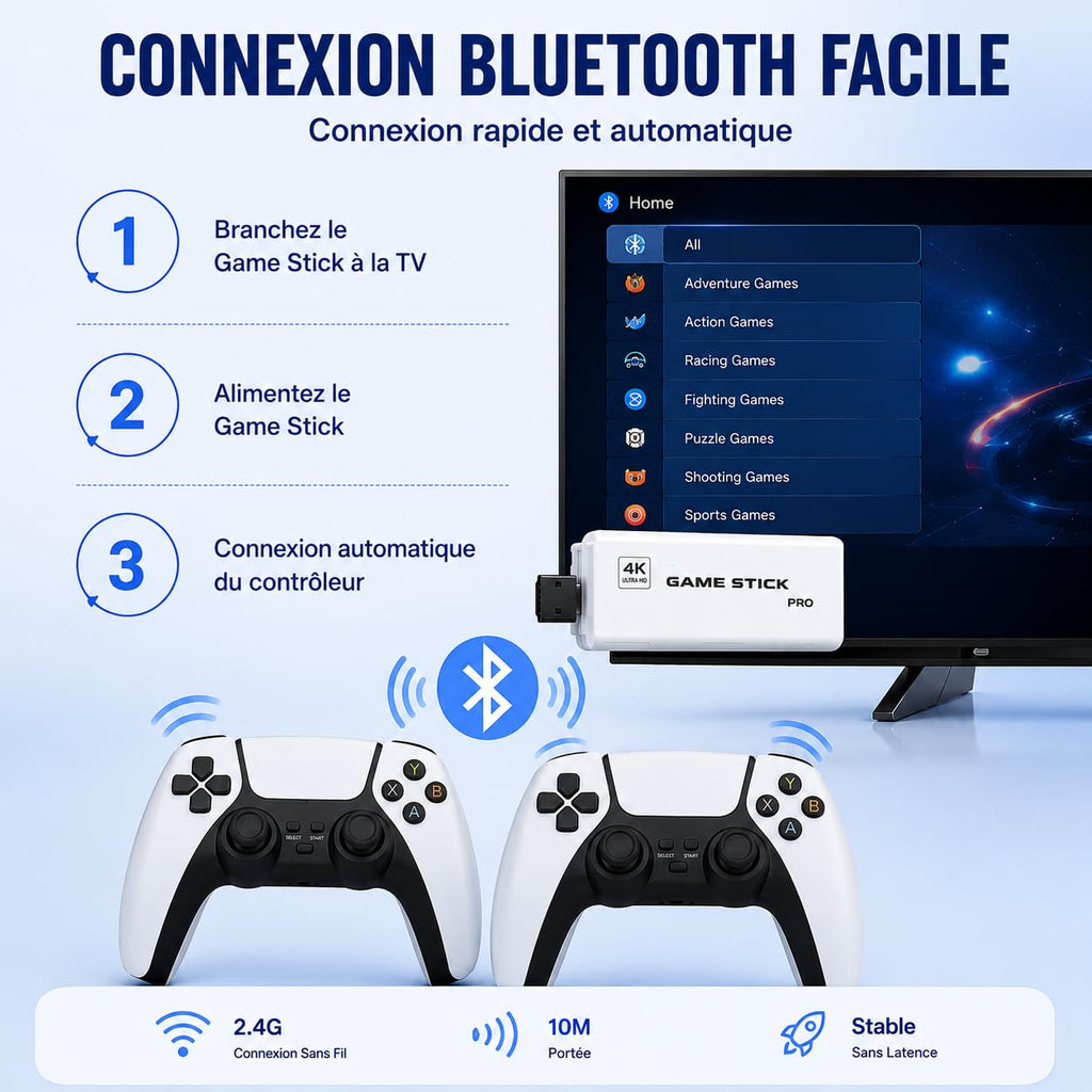 Wireless Retro Game Console Stick with 2.4G Controllers, 4K HDMI, 32G J1648