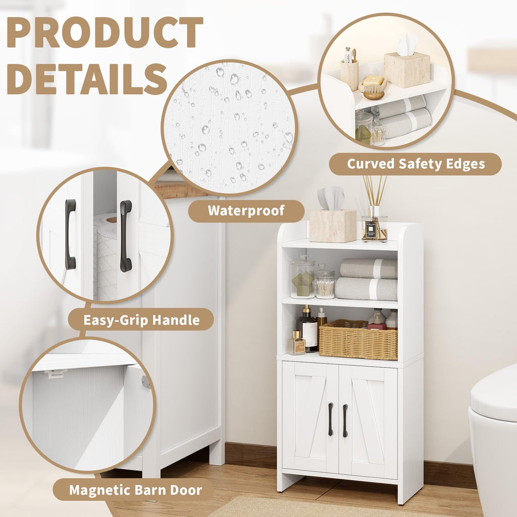 White Small Bathroom Storage Cabinet with 2 Doors and Shelves W975914