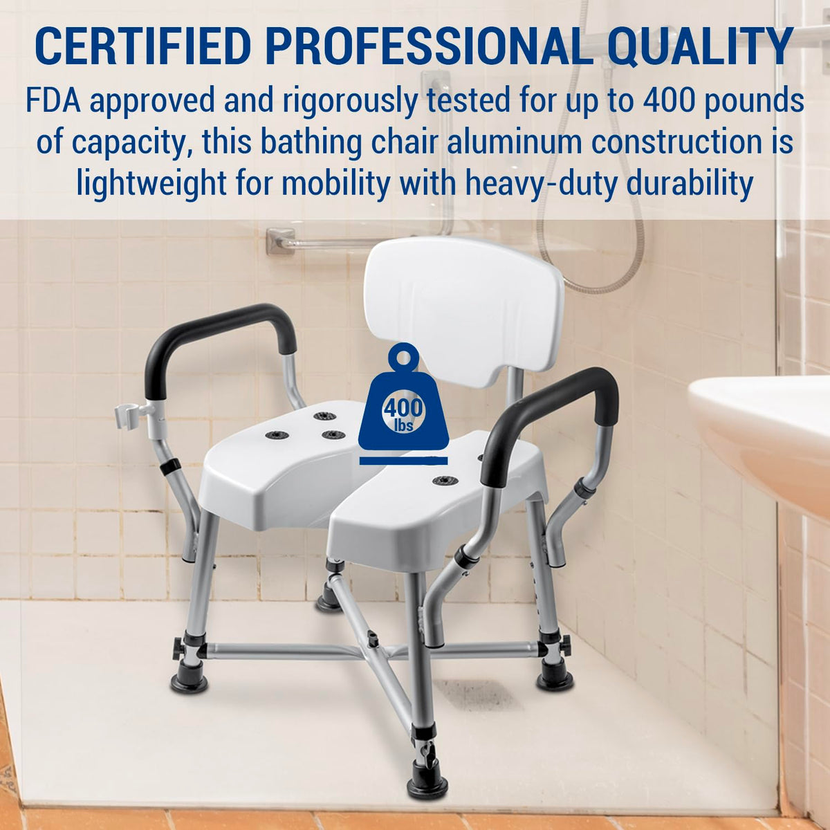 Heavy Duty Shower Chair with Back and Padded Armrests A1816