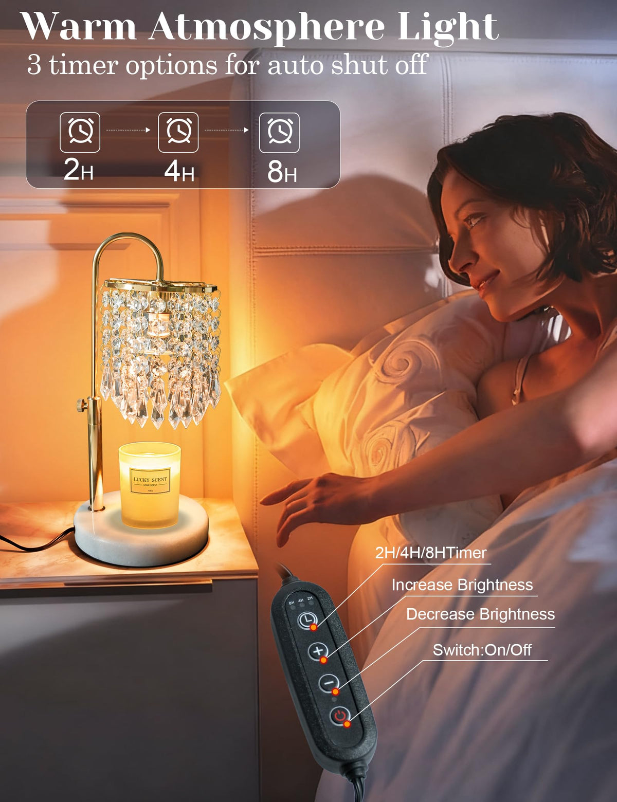 Candle Warmer Lamp with Timer Dimmable Adjustable Height Gold A746879