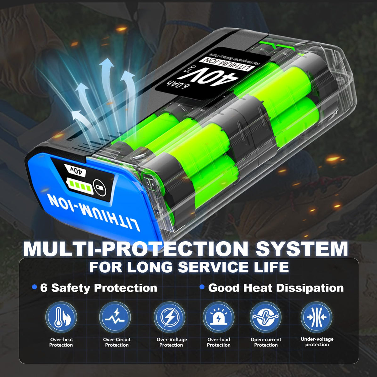 40V 6.0Ah Rechargeable Lithium Ion Battery E863864