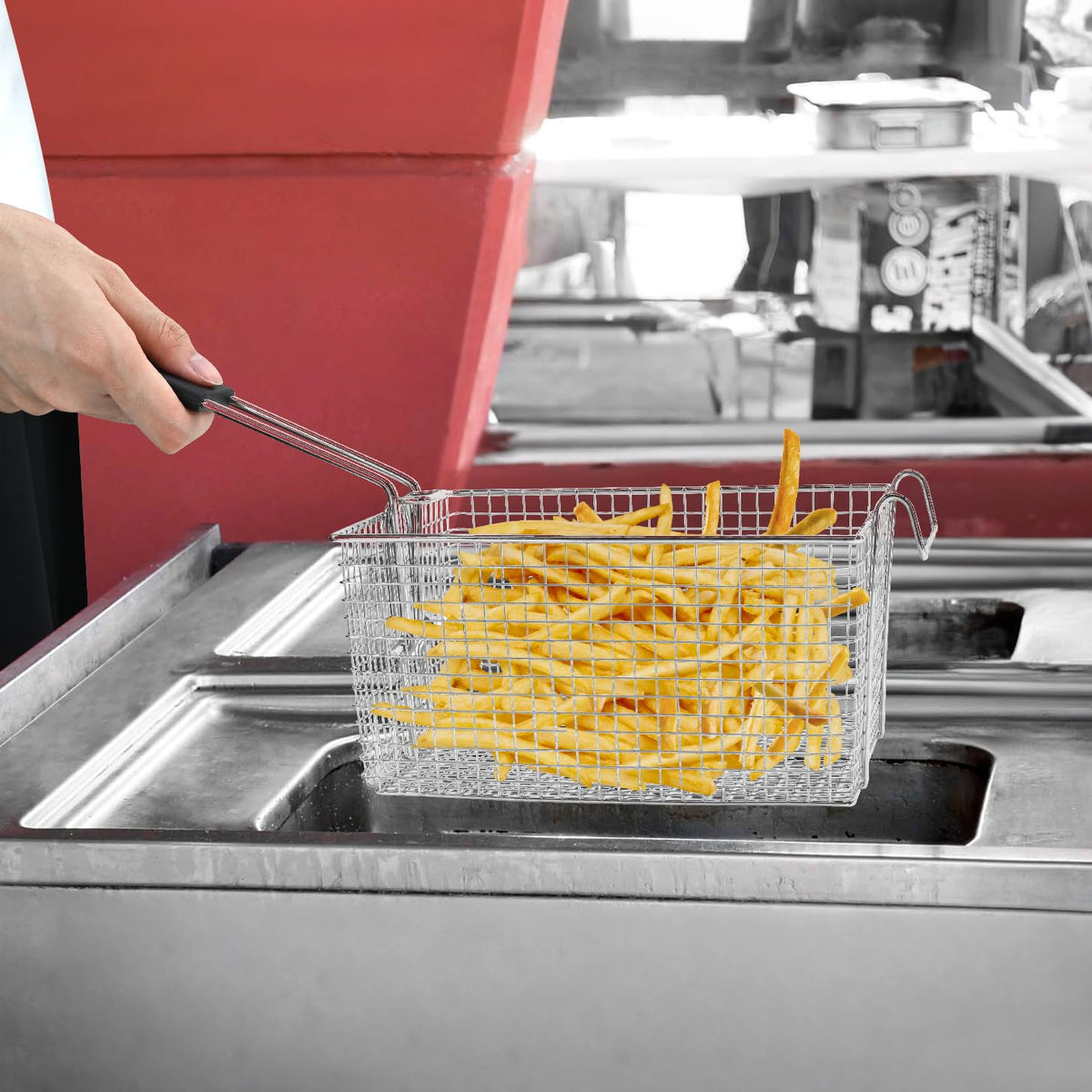 Electric Fryer Basket with Rubber Handle Grip, 2 Pcs J833028