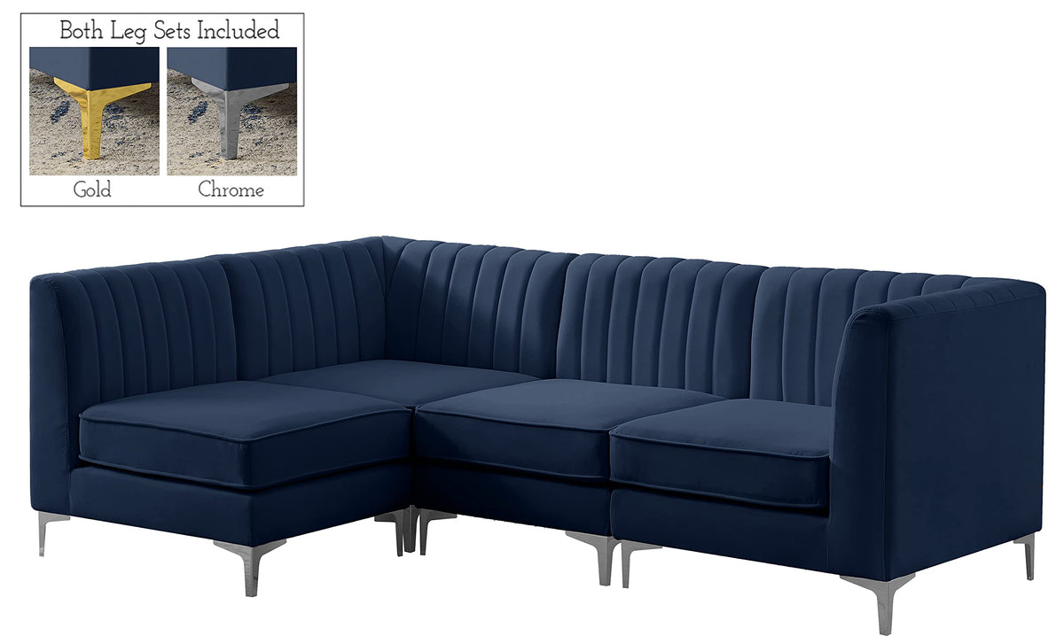 Navy Velvet Modular Sectional with Deep Channel Tufting D519210