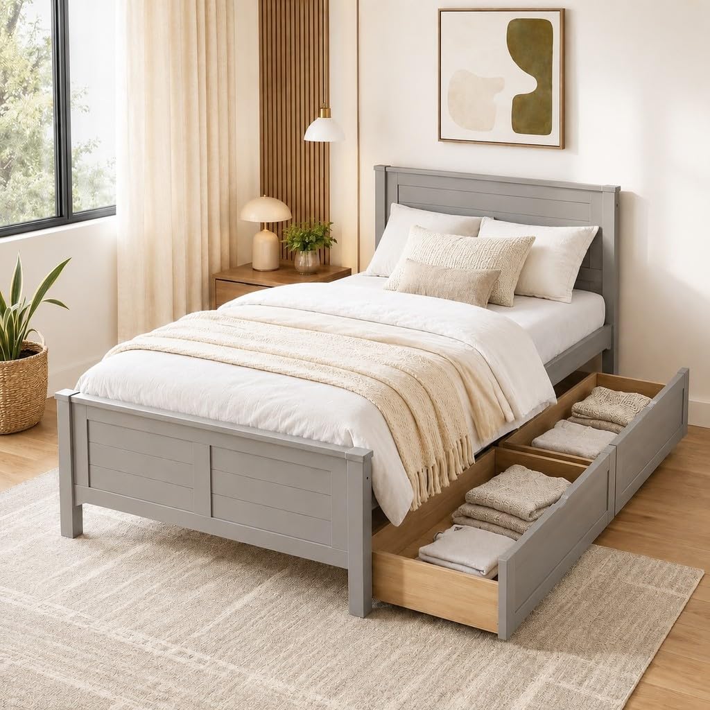 Wood Bed Frame with 2 Drawers & Headboard R83880