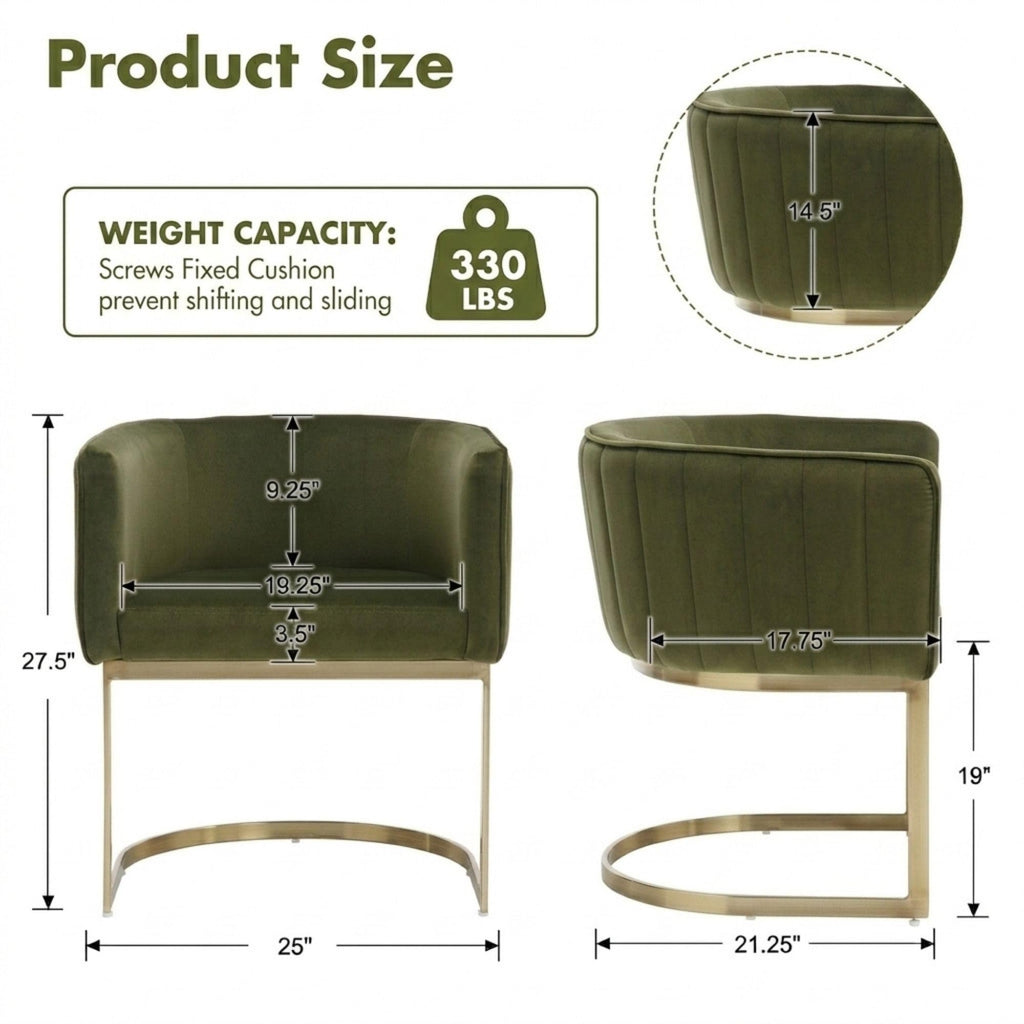 Olive Green and Gold Velvet Dining Chairs Set of 2 Z658