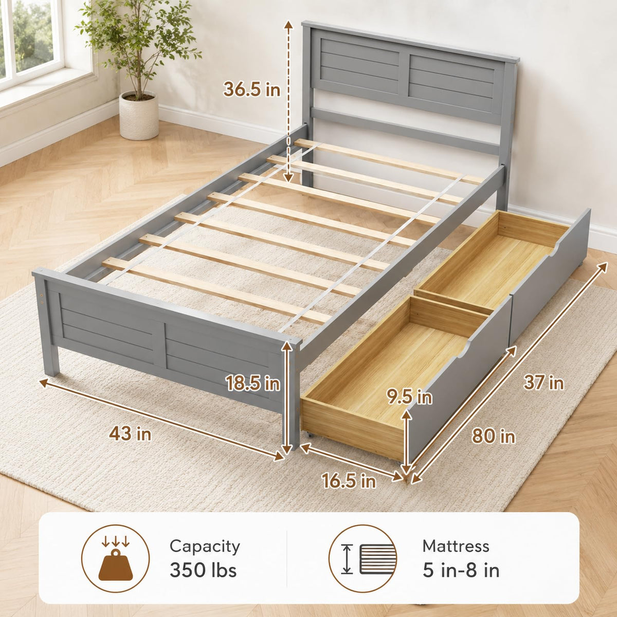 Wood Bed Frame with 2 Drawers & Headboard R83880