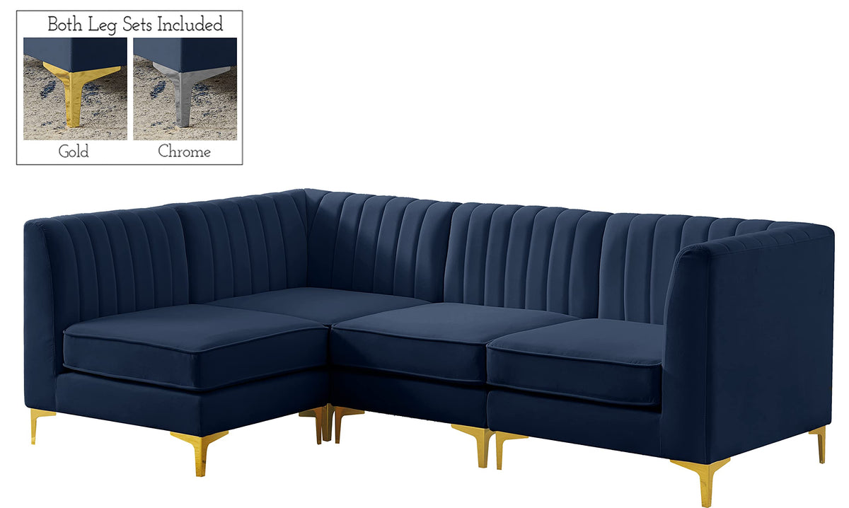 Navy Velvet Modular Sectional with Deep Channel Tufting D519210