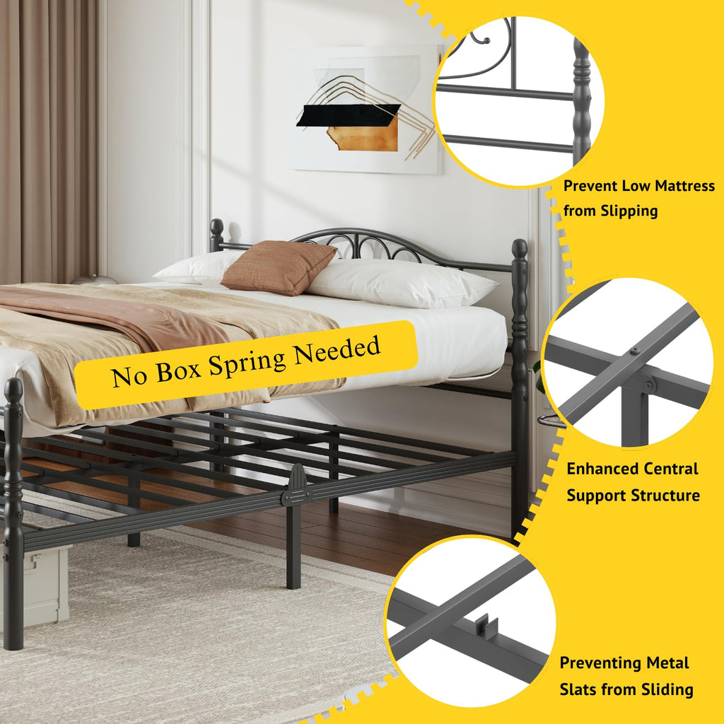 12" Metal Full Platform Bed Frame with Headboard P519
