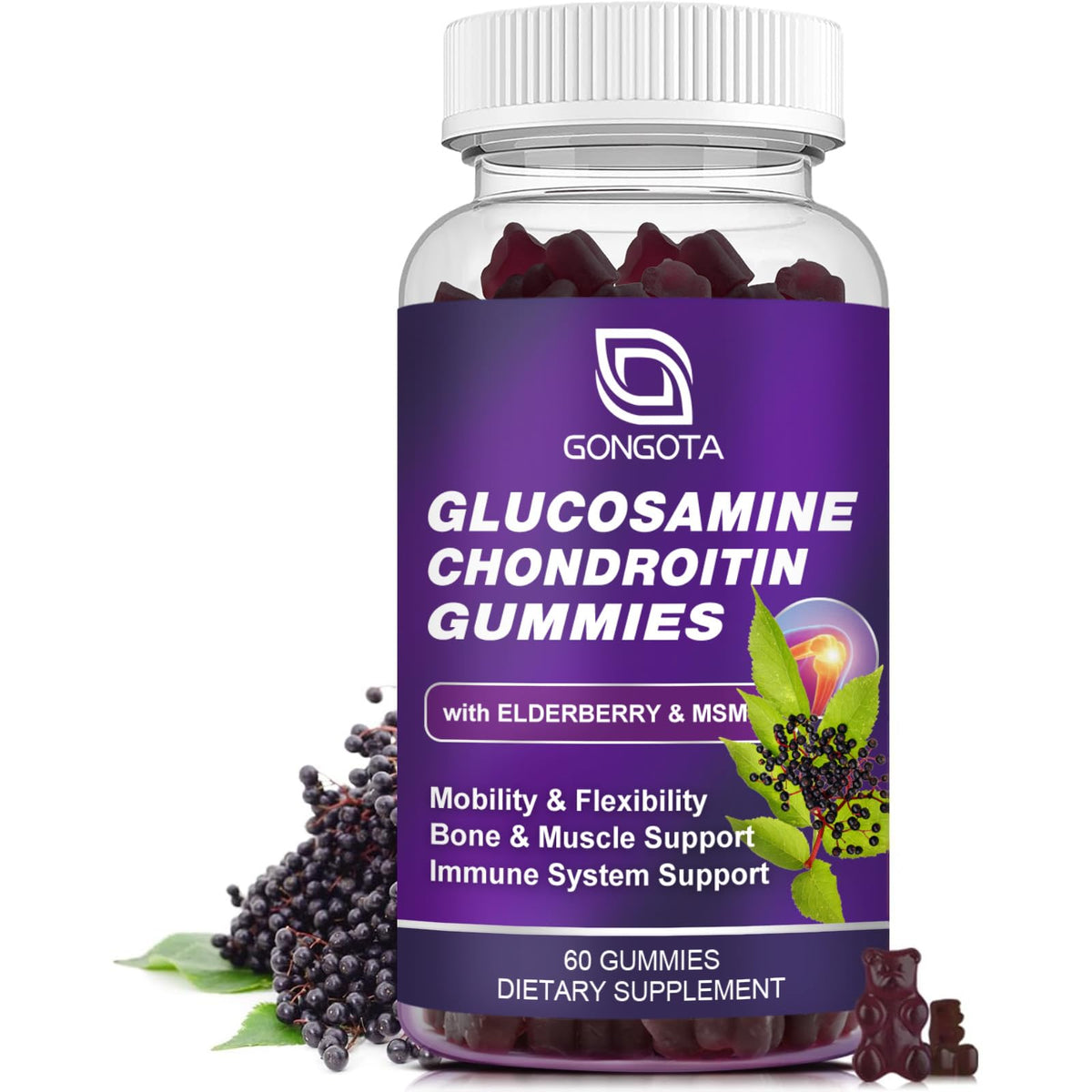 Glucosamine Chondroitin Gummies 1500mg with MSM & Elderberry 60 Gummies S37792