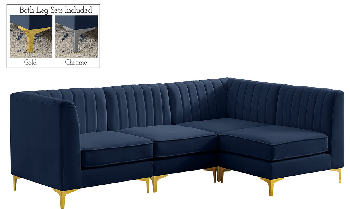 Navy Velvet Modular Sectional with Deep Channel Tufting D519210