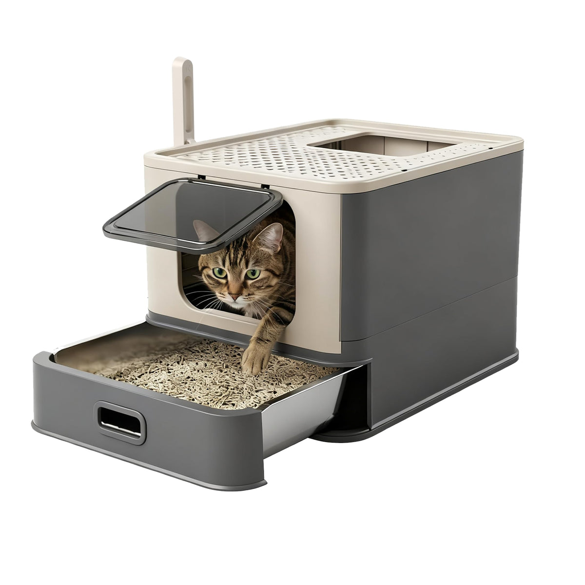 XL Enclosed Stainless Steel Cat Litter Box with Pull-Out Drawer B979
