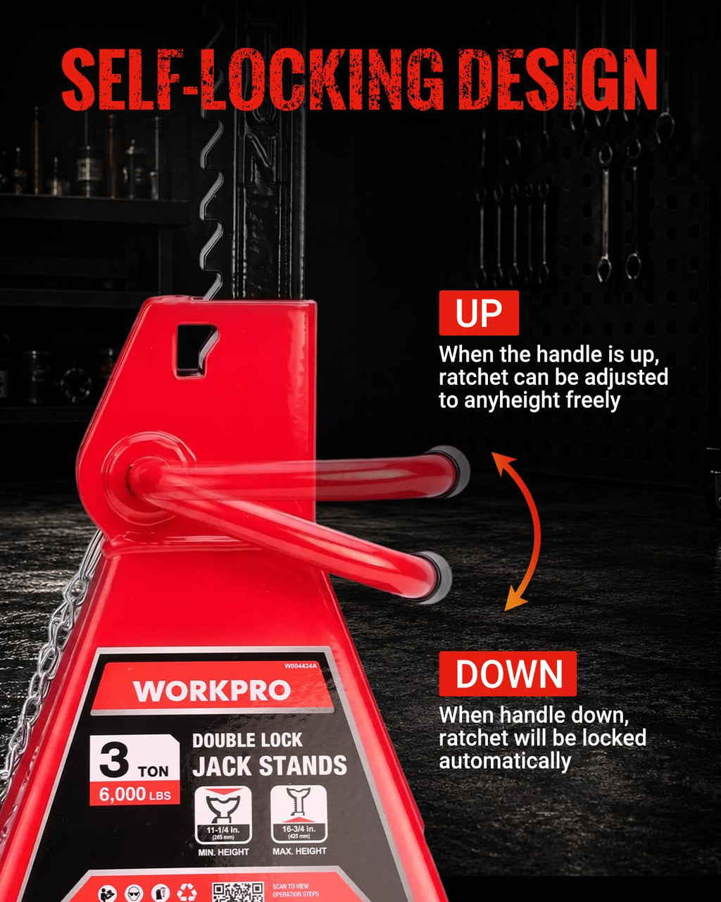 3 Ton Jack Stands with Double Lock, 1 Pair L733