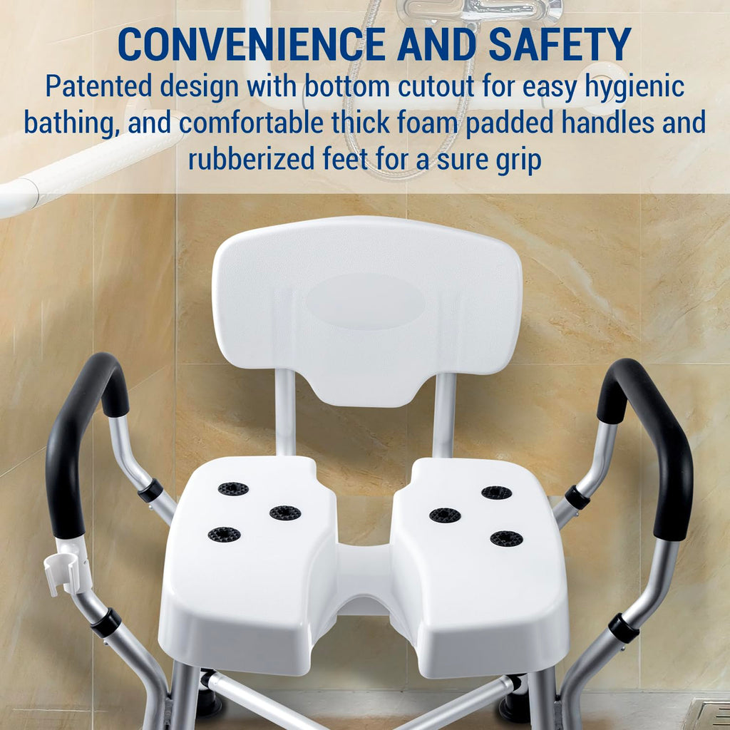 Heavy Duty Shower Chair with Back and Padded Armrests A1816