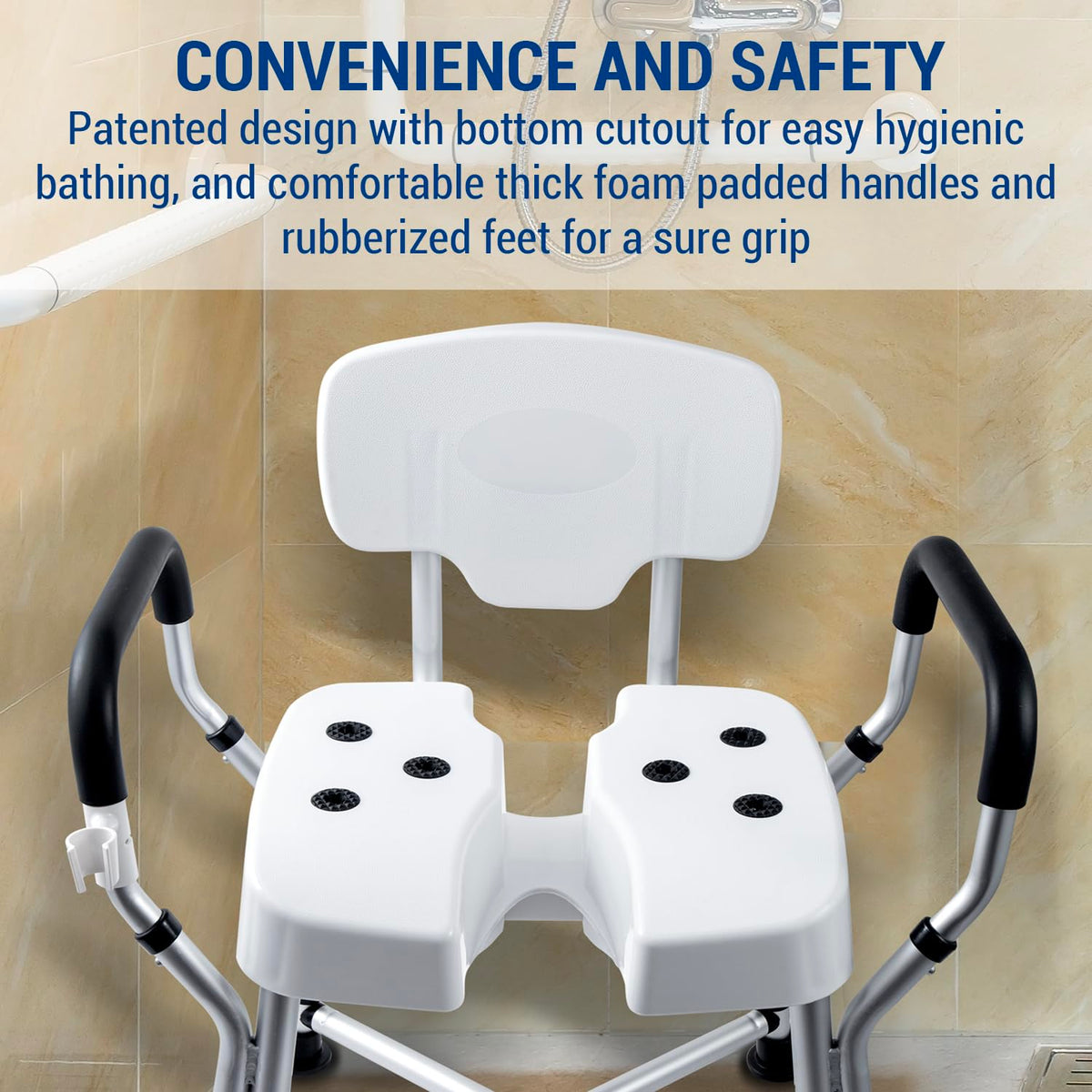 Heavy Duty Shower Chair with Back and Padded Armrests A1816