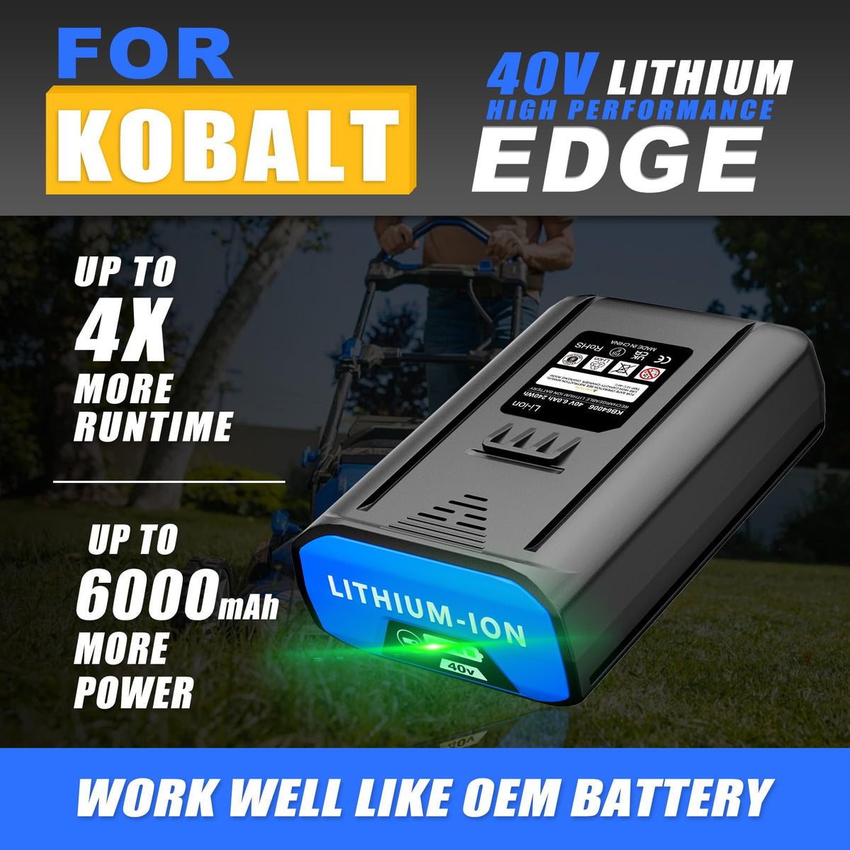 40V 6.0Ah Rechargeable Lithium Ion Battery E863864