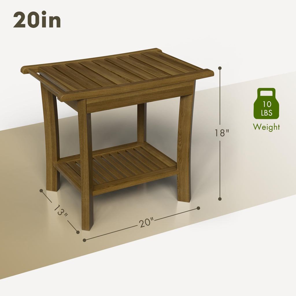Teak Wood Shower Bench with Shelf & Arms S62877