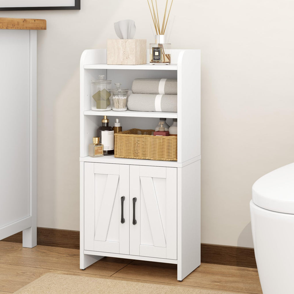 White Small Bathroom Storage Cabinet with 2 Doors and Shelves W975914