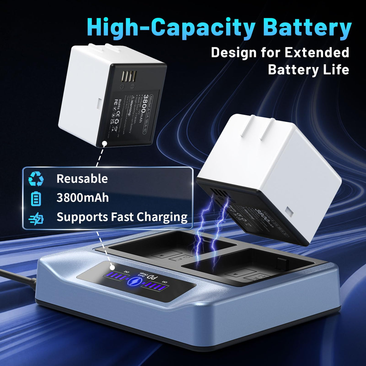3800mAh Rechargeable Lithium Battery with Charger Station I9503