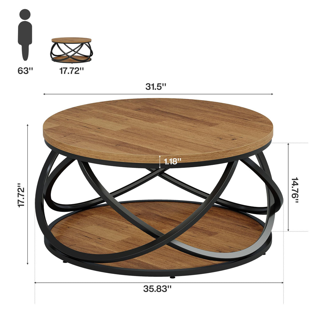 2-Tier Round Coffee Table with Storage Shelf D64084