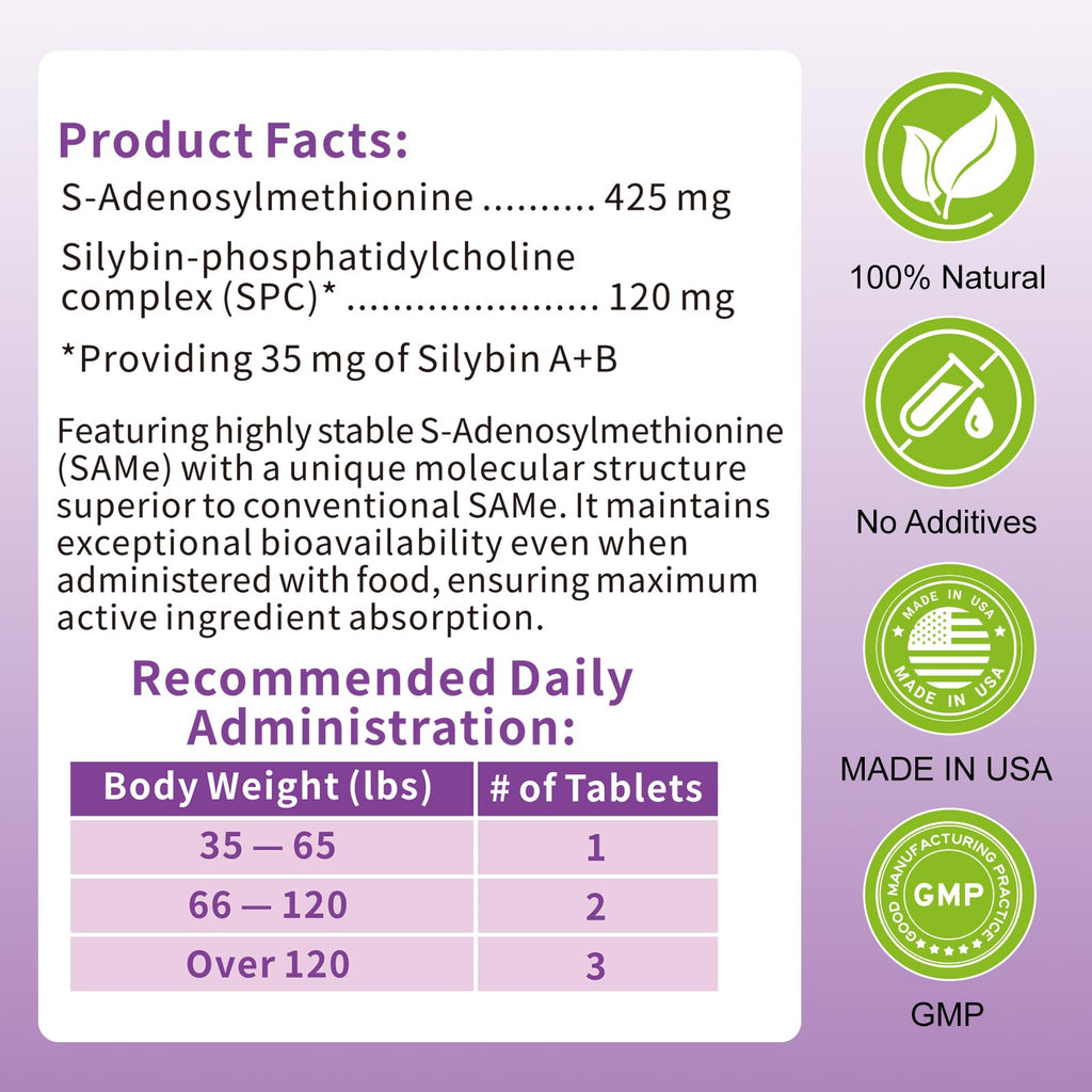 Large Dog Liver Support with 425 mg S-Adenosylmethionine & Silybin A+B, 30 Tablets R88498