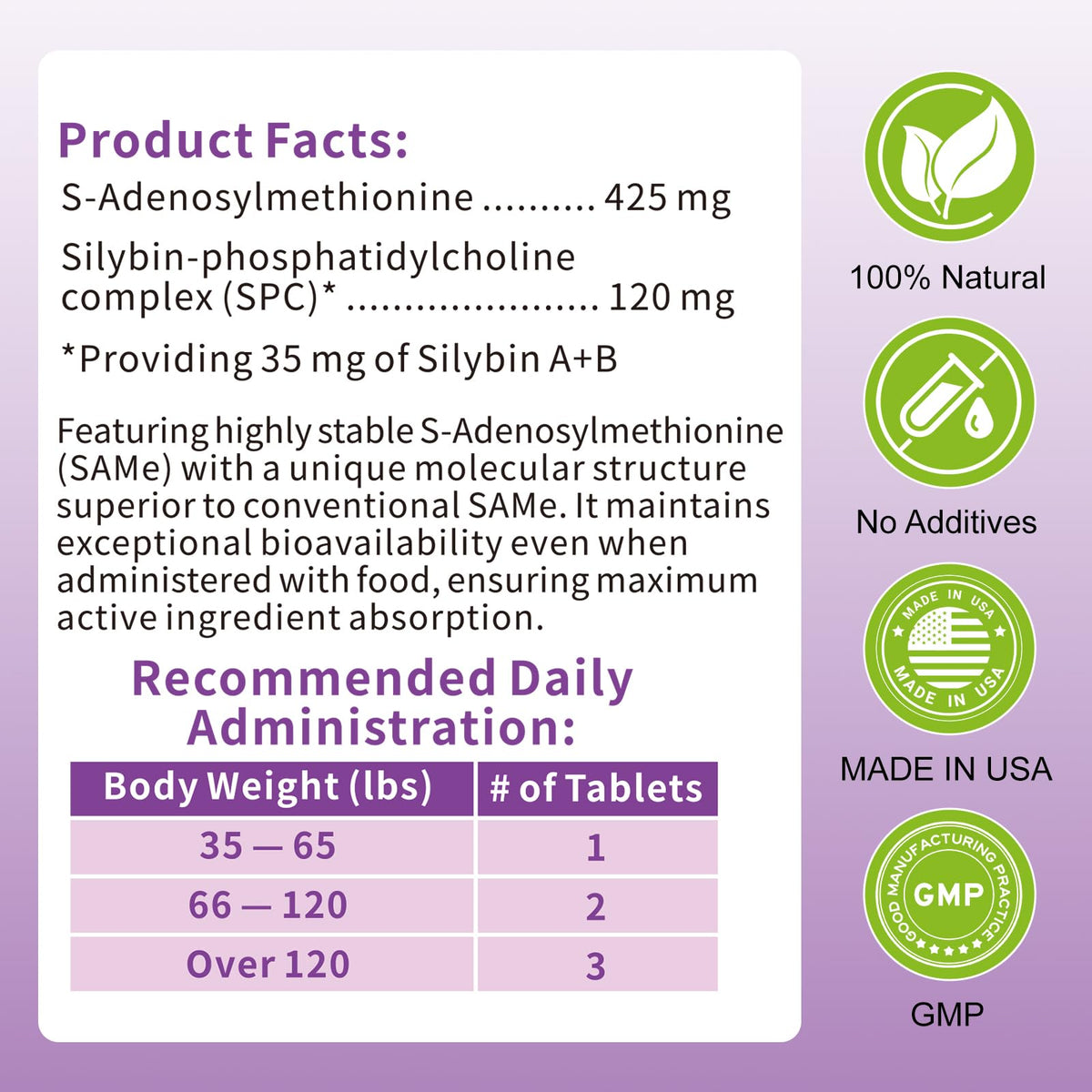 Large Dog Liver Support with 425 mg S-Adenosylmethionine & Silybin A+B, 30 Tablets R88498