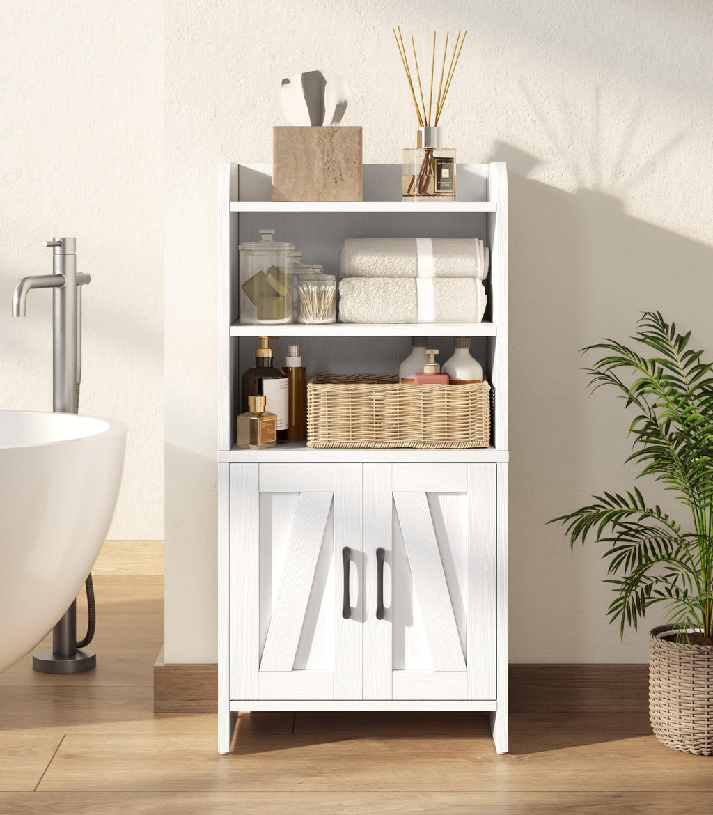 White Small Bathroom Storage Cabinet with 2 Doors and Shelves W975914