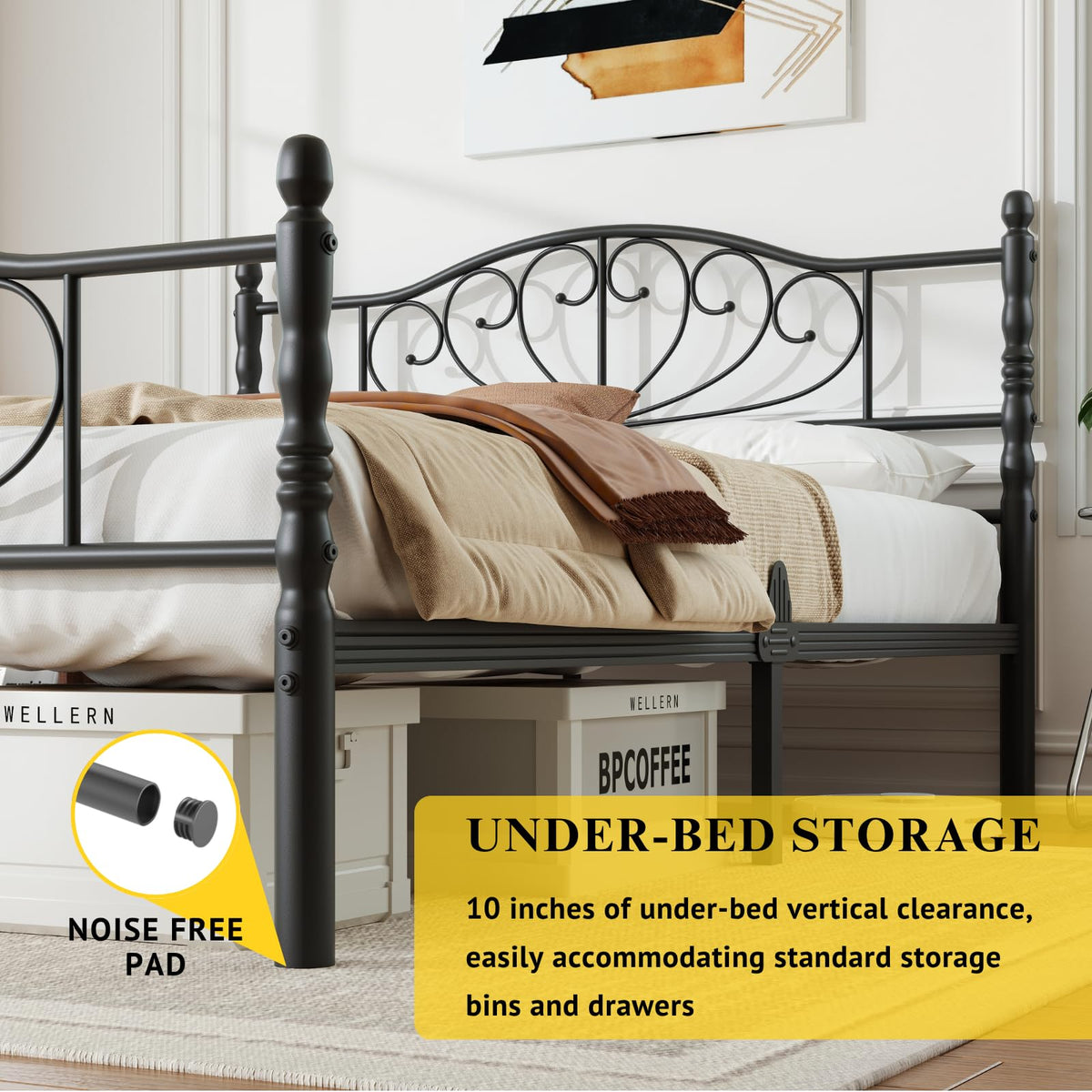 12" Metal Full Platform Bed Frame with Headboard P519