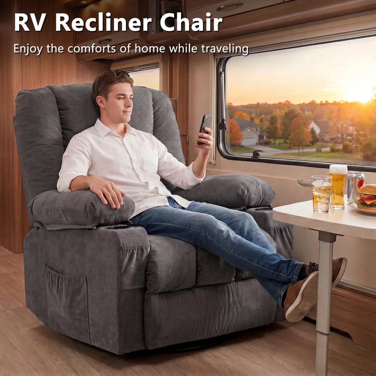 Swivel Rocker Recliner Chair with Massage and Heat N548635