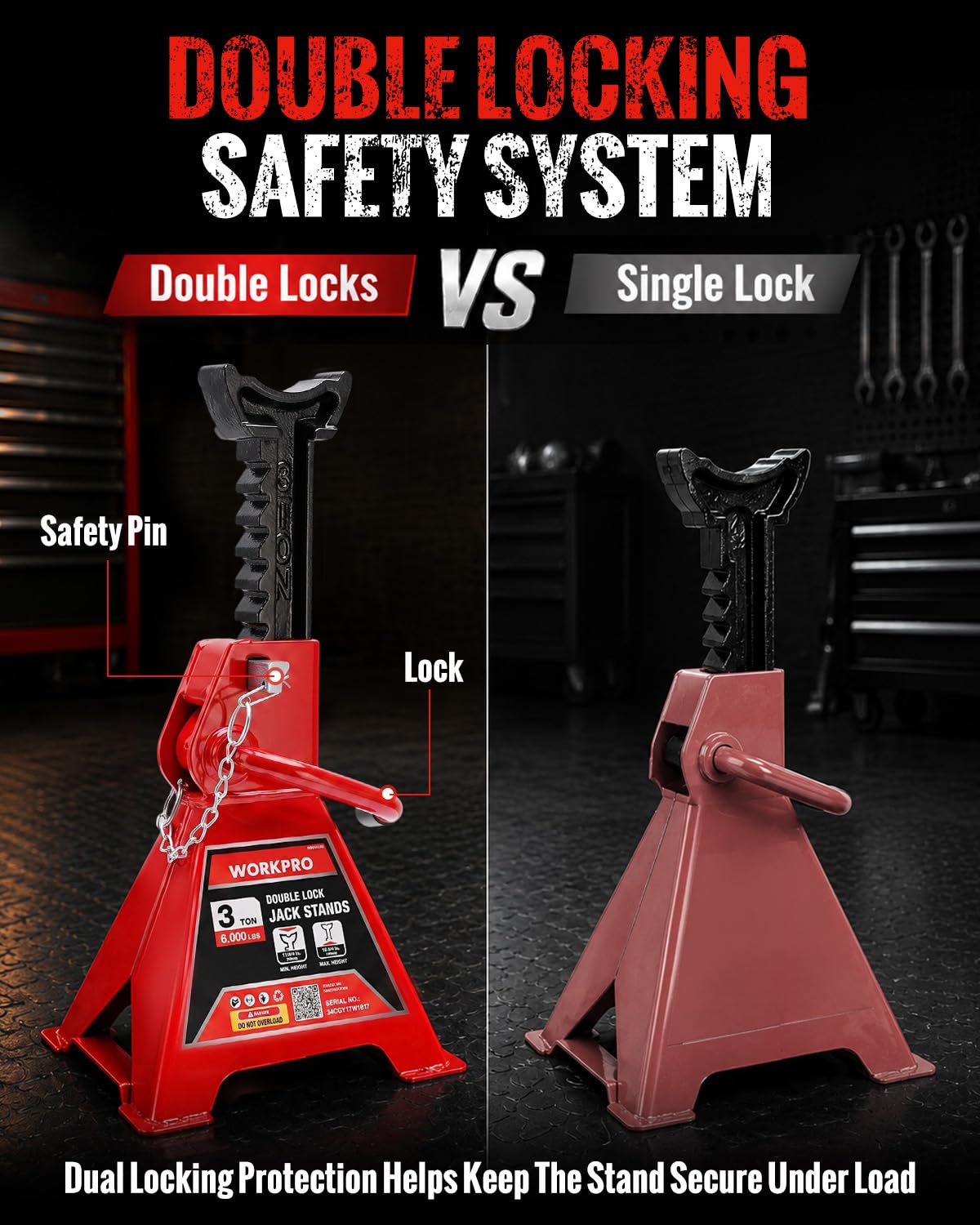 3 Ton Jack Stands with Double Lock, 1 Pair L733