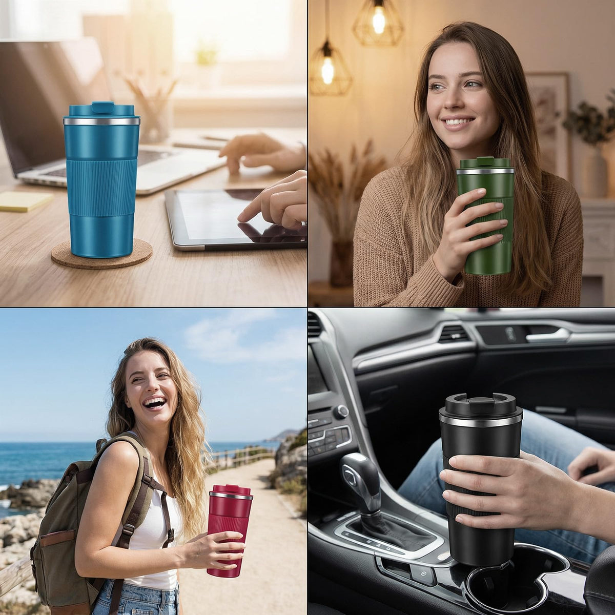 4 Pack 17oz Stainless Steel Insulated Coffee Mug with Lid P5480