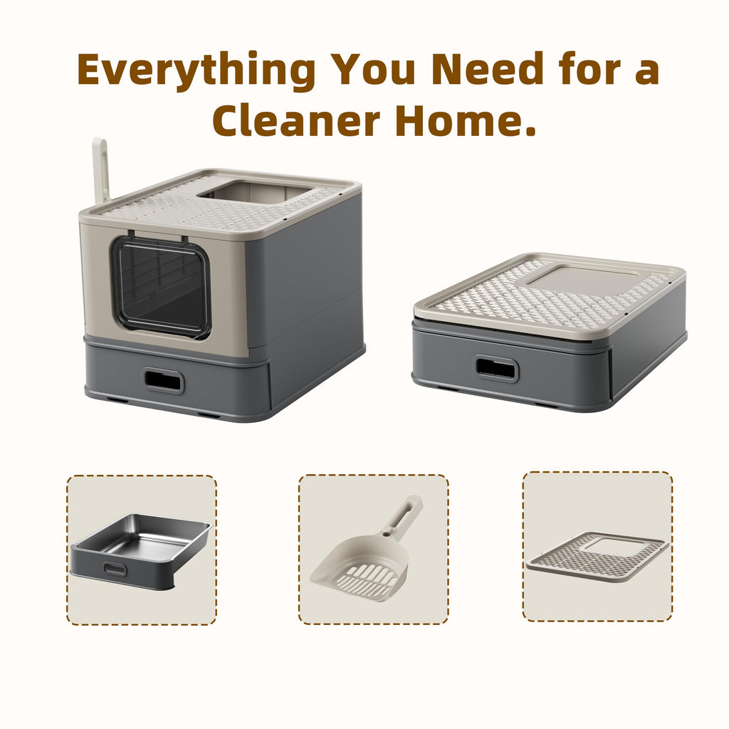 XL Enclosed Stainless Steel Cat Litter Box with Pull-Out Drawer B979