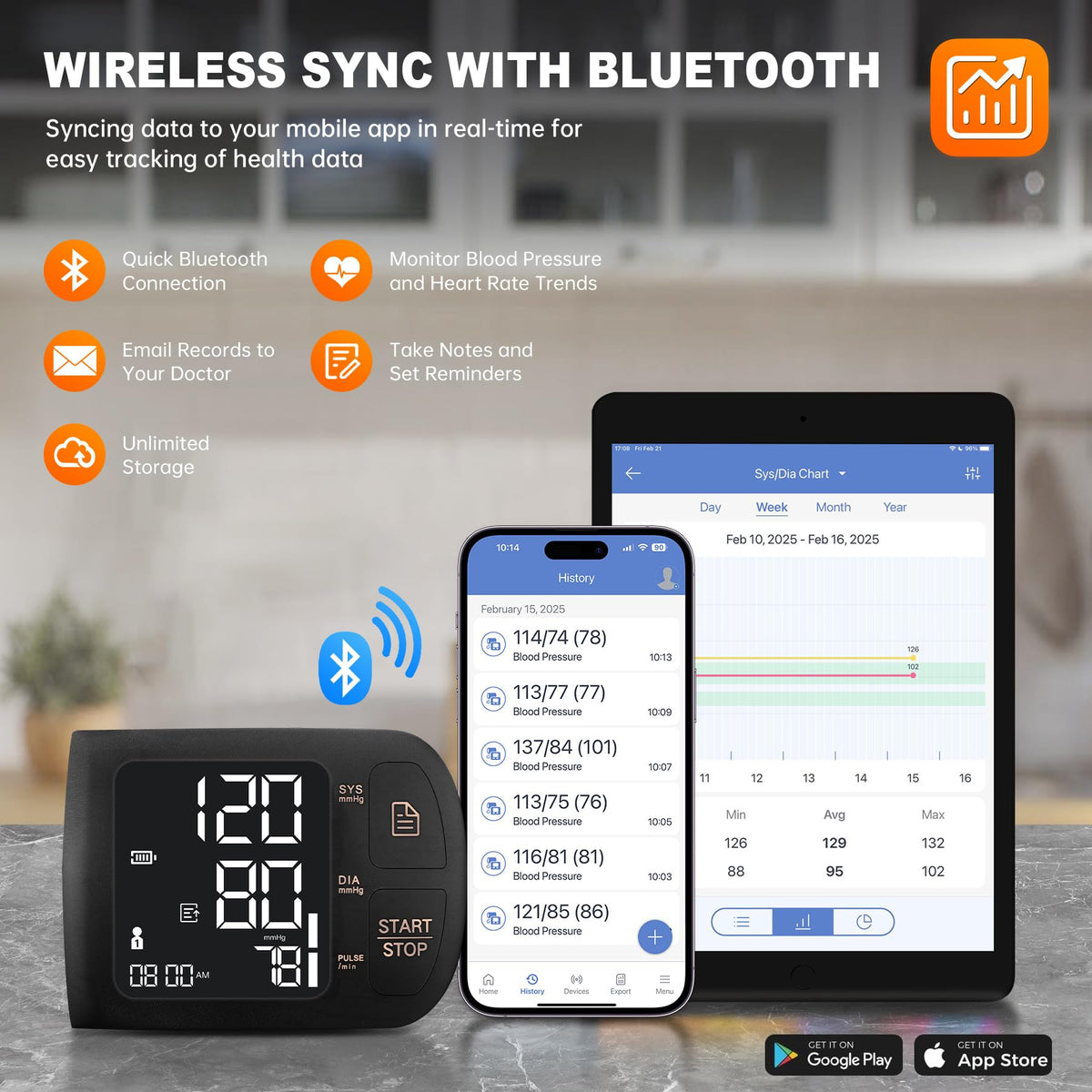 Blood Pressure Monitor Bluetooth with Carrying Case, Black H465322