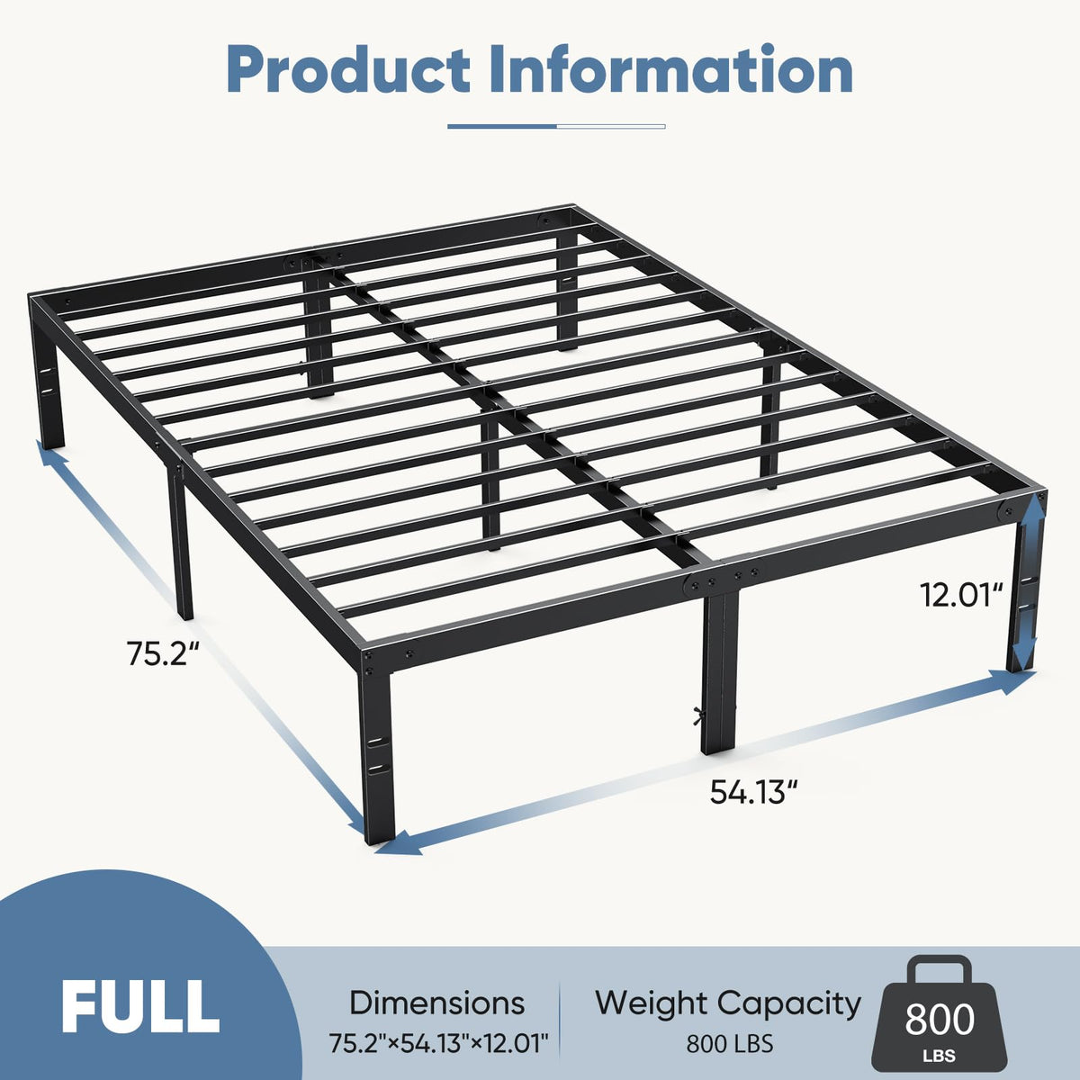 Full 12 Inch Metal Platform Bed Frame D411