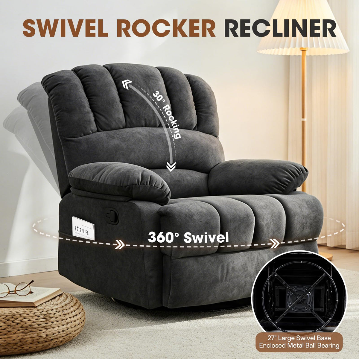 Oversized Manual Swivel Rocker Recliner Chair Q253