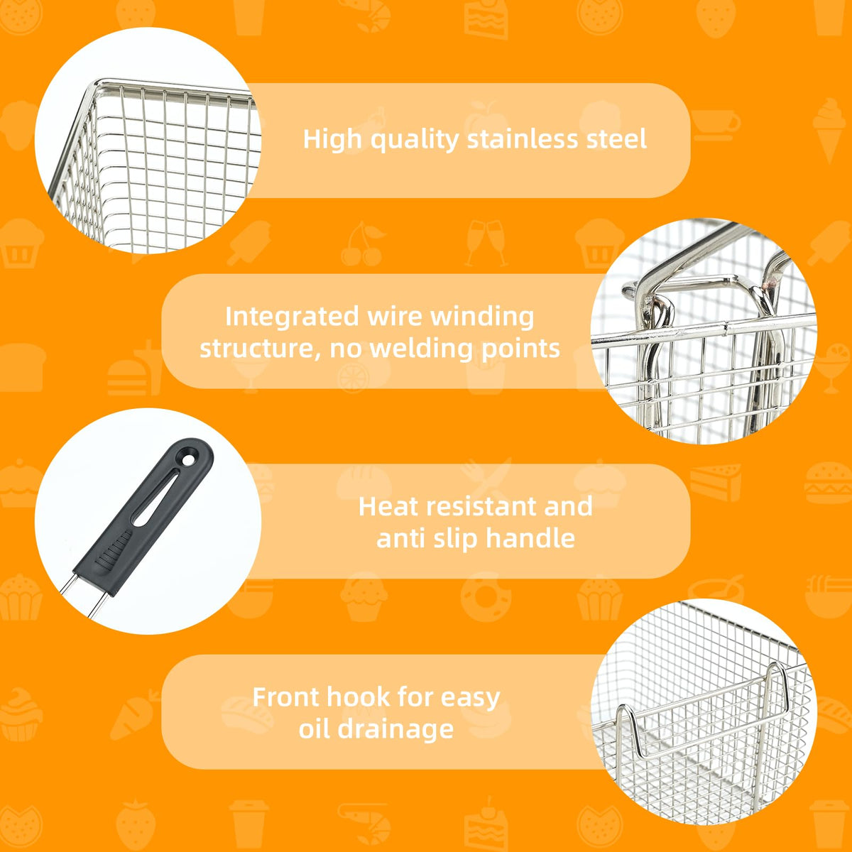 Electric Fryer Basket with Rubber Handle Grip, 2 Pcs J833028