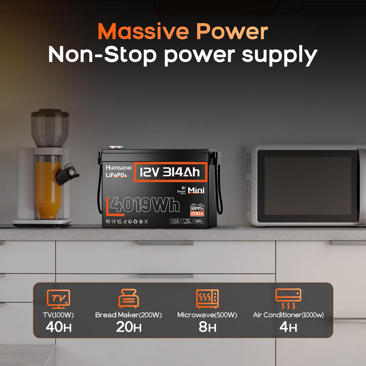 12V 300Ah LiFePO4 Lithium Battery with Bluetooth H519