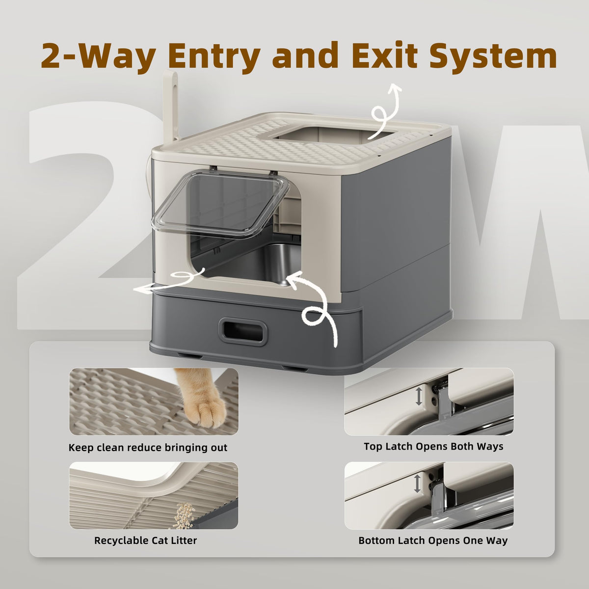 XL Enclosed Stainless Steel Cat Litter Box with Pull-Out Drawer B979