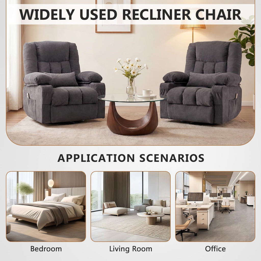 Swivel Rocker Recliner Chair with Massage and Heat N548635