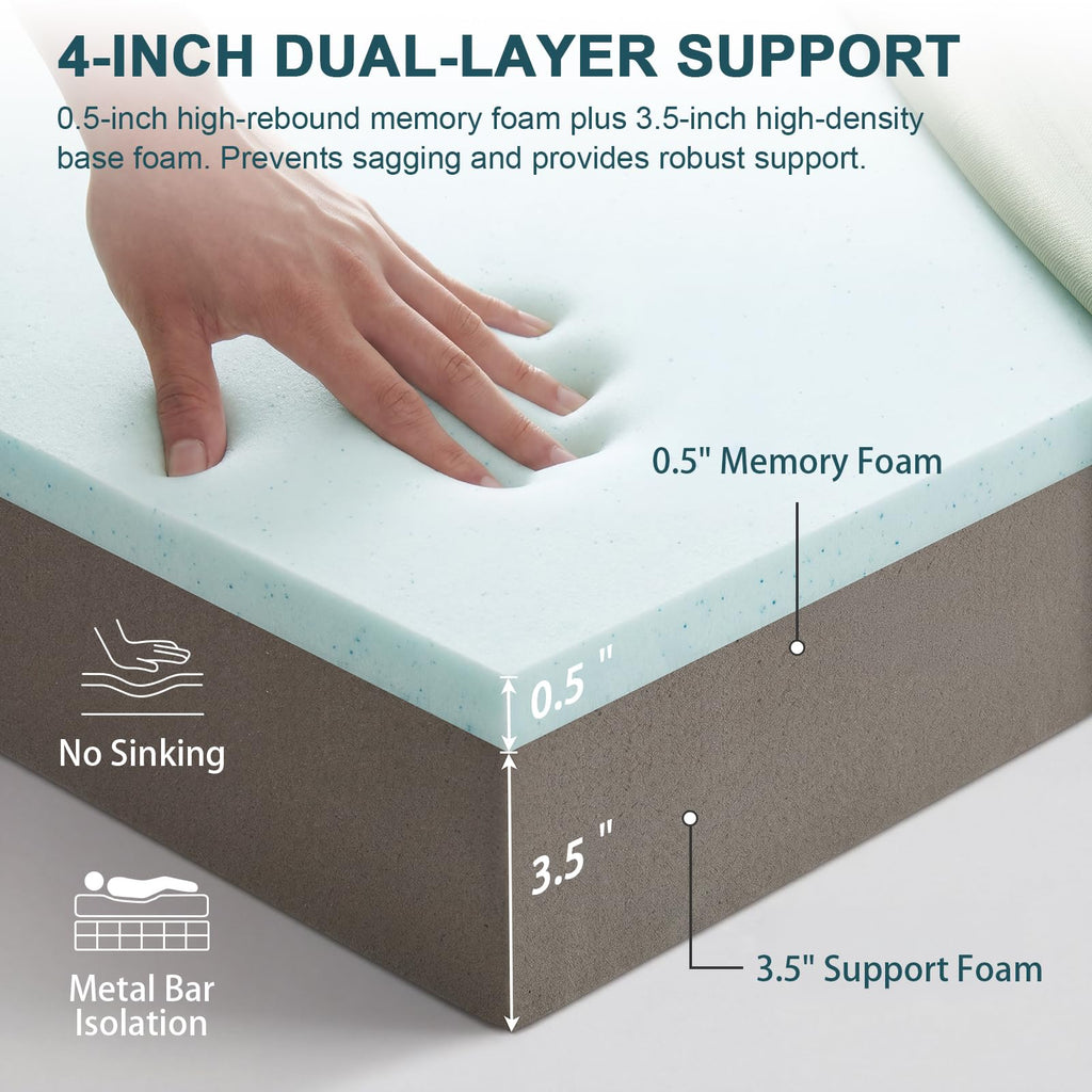 4 Inch Memory Foam Sofa Bed Mattress with Removable Washable Cover A743